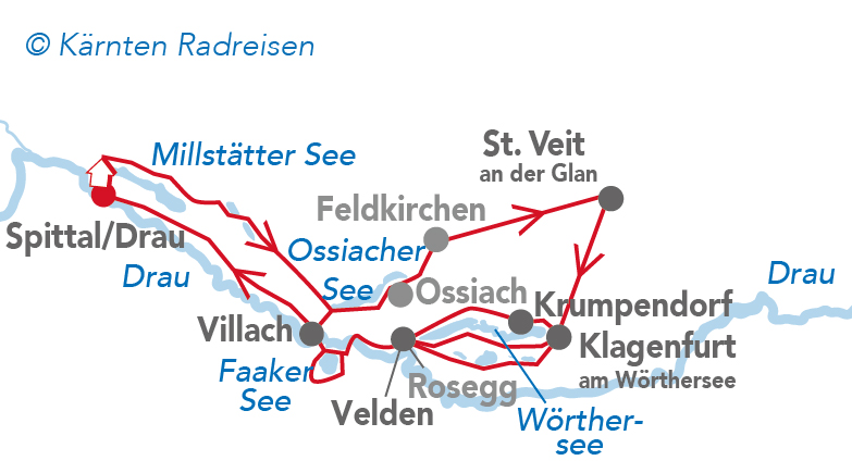 Cyklistická mapa - Korutanské jezero magické potěšení na kole (c) Cyklistické výlety do Korutan