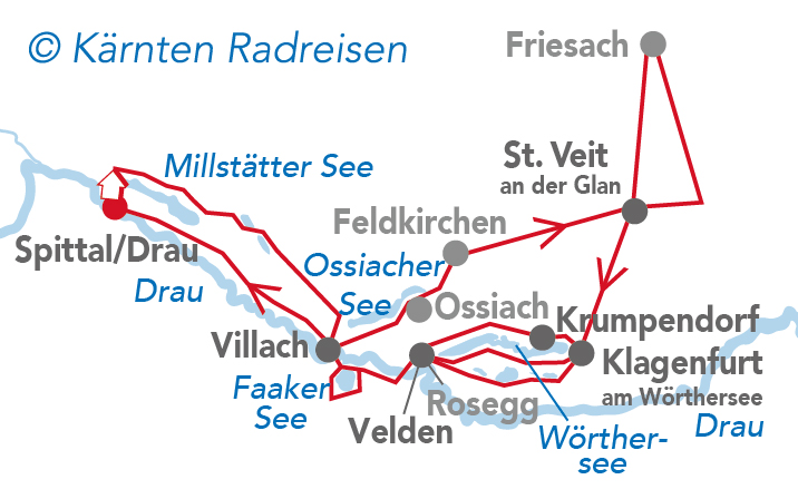 Skizze Kärntner Seenzauber (c) Kärnten Radreisen Skizze Kärntner Seenzauber (c) Kärnten Radreisen