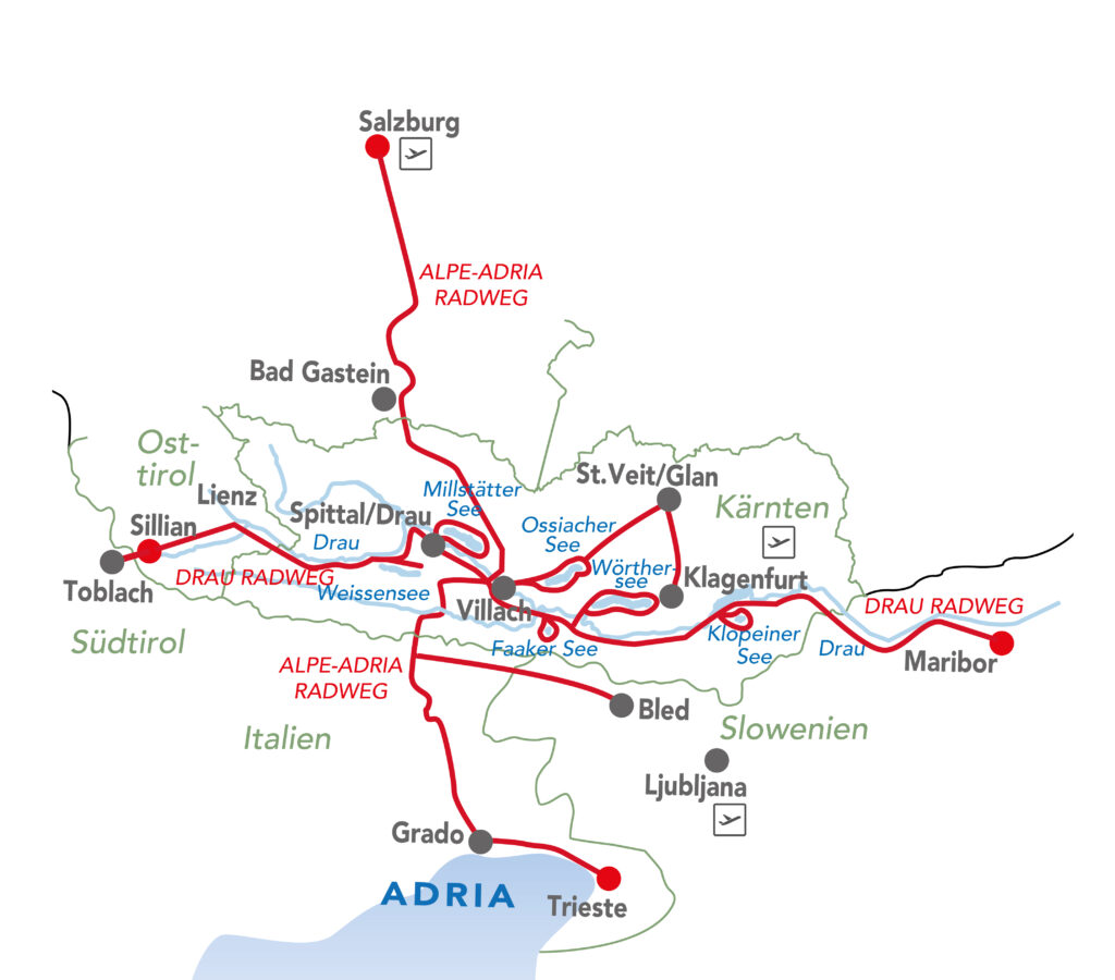 Cartina ciclistica della Carinzia (c) Gite ciclistiche della Carinzia