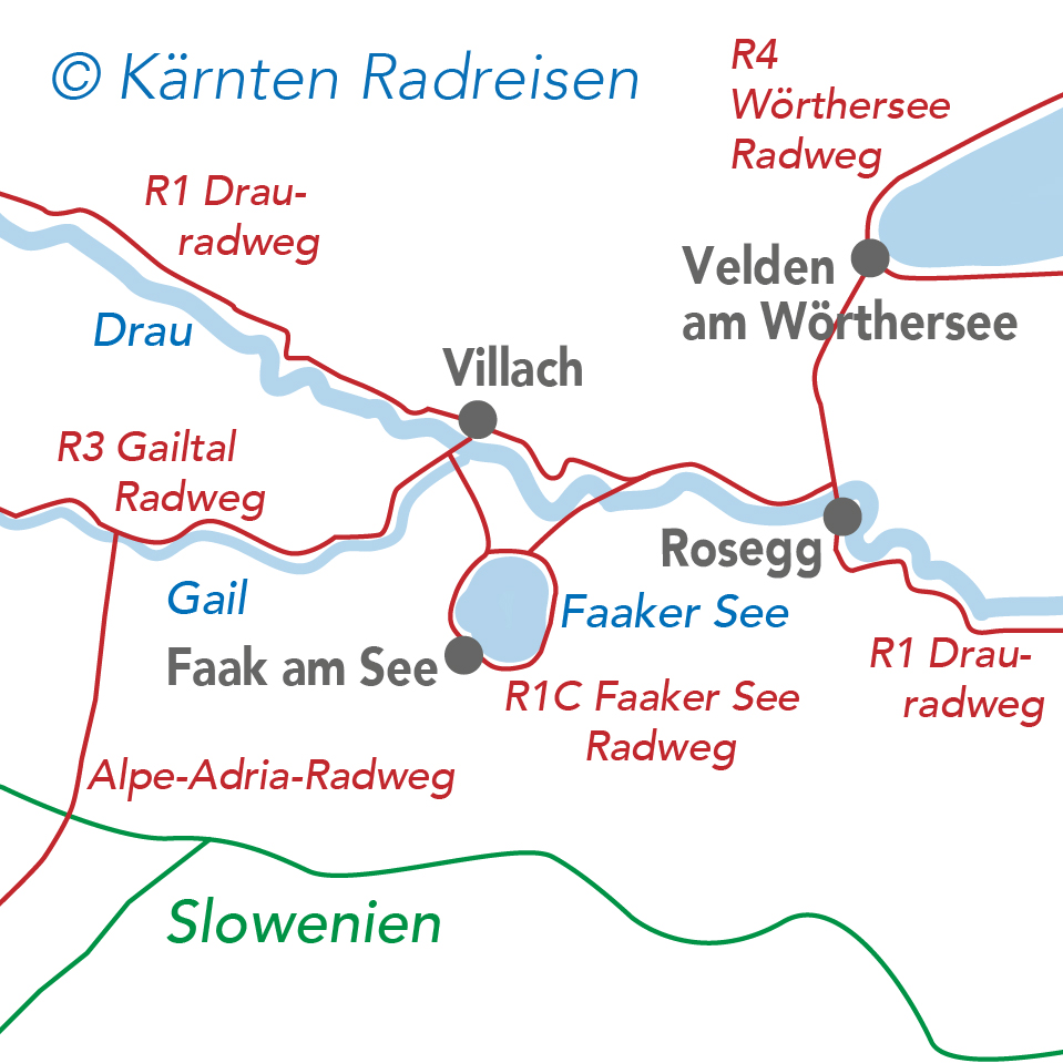 Mapa cyklostezky Faaker See (c) Cyklotrasy v Korutanech
