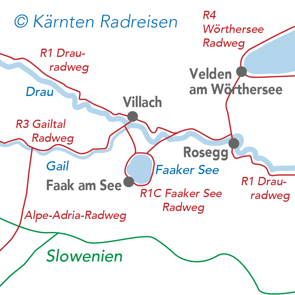 Mappa della pista ciclabile del Faaker See (c) Gite in bicicletta in Carinzia