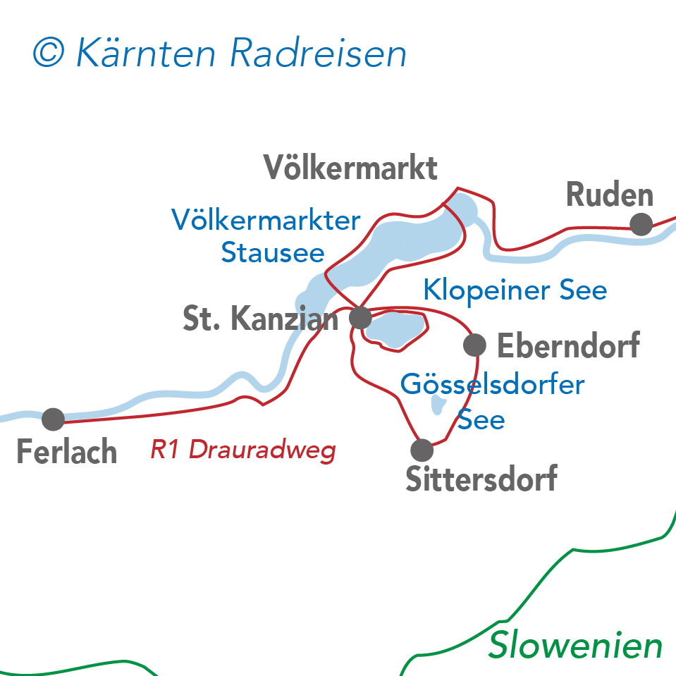 A Klopeiner See kerékpárút térképe (c) Karintiai kerékpártúrák