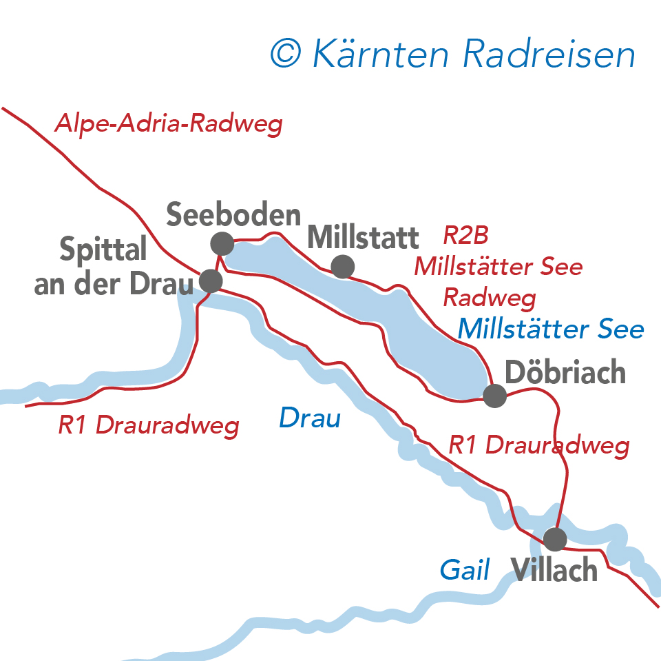 Zemljevid kolesarske poti Millstätter See (c) Kolesarske ture po Koroški