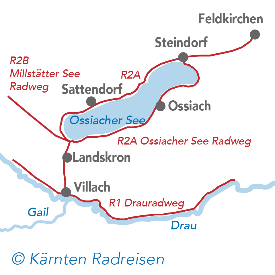 Mapa cyklostezky Ossiacher See (c) Cyklotrasy v Korutanech