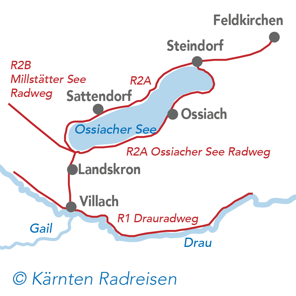 Mappa della pista ciclabile dell'Ossiacher See (c) Gite in bicicletta in Carinzia