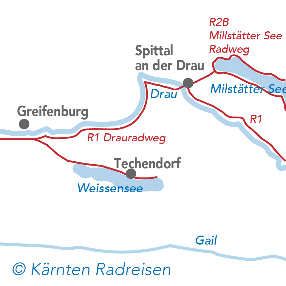 Mapa cyklostezky Weissensee (c) Cyklotrasy v Korutanech