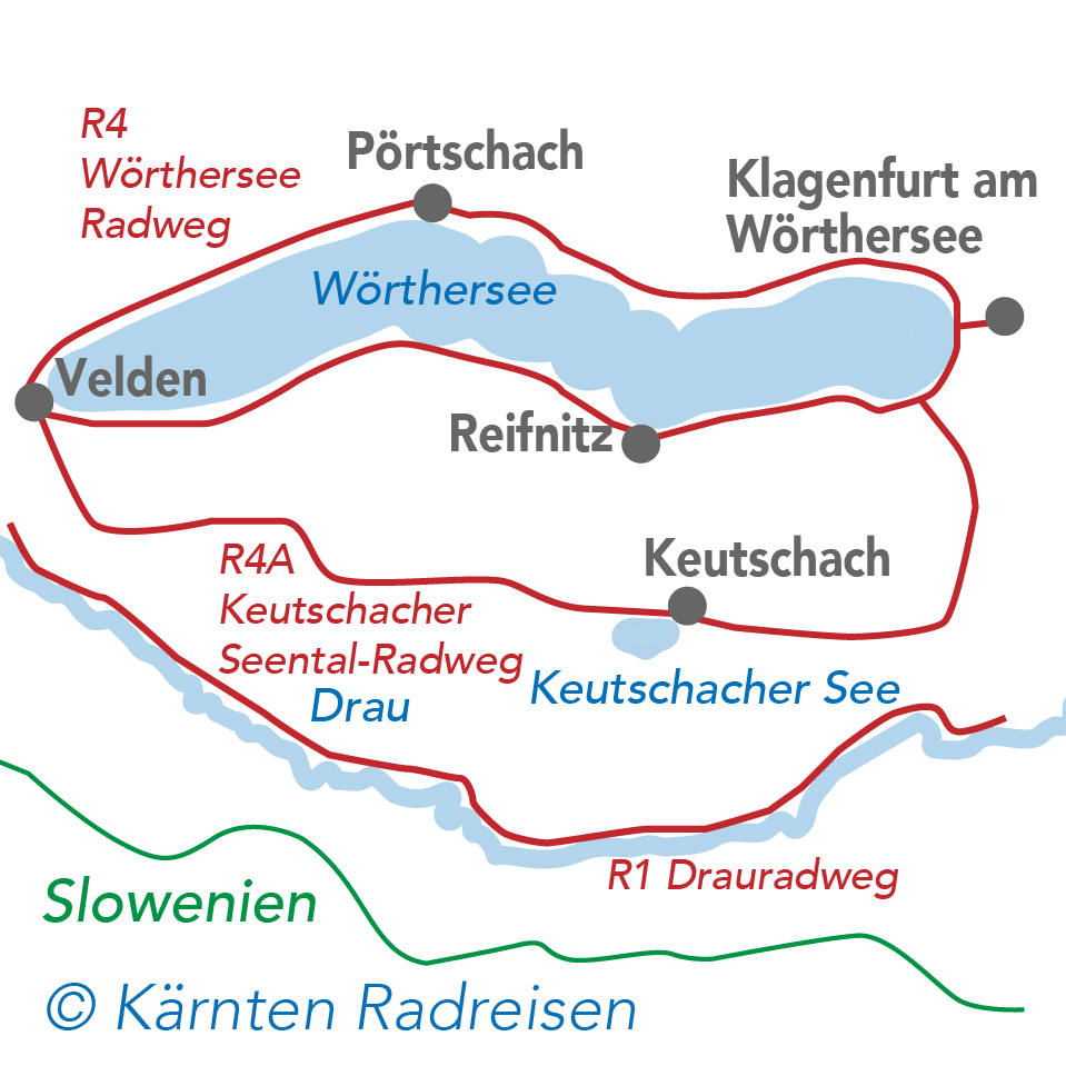 Kaart van de Wörthersee-fietsroute (c) Karinthische fietstochten